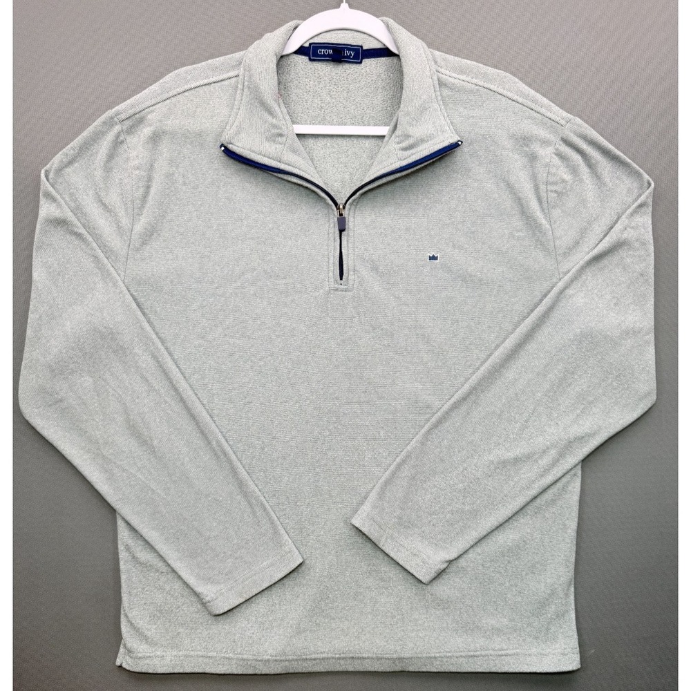 Crown & Ivy Quarter Zip Pullover Sweater Grey Striped Fleece RN 3110 Mens Medium